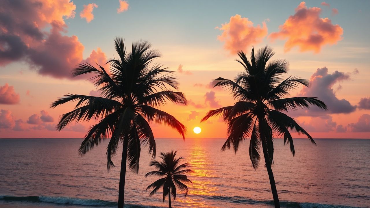 Serene Palm Silhouettes Orange at Sunset