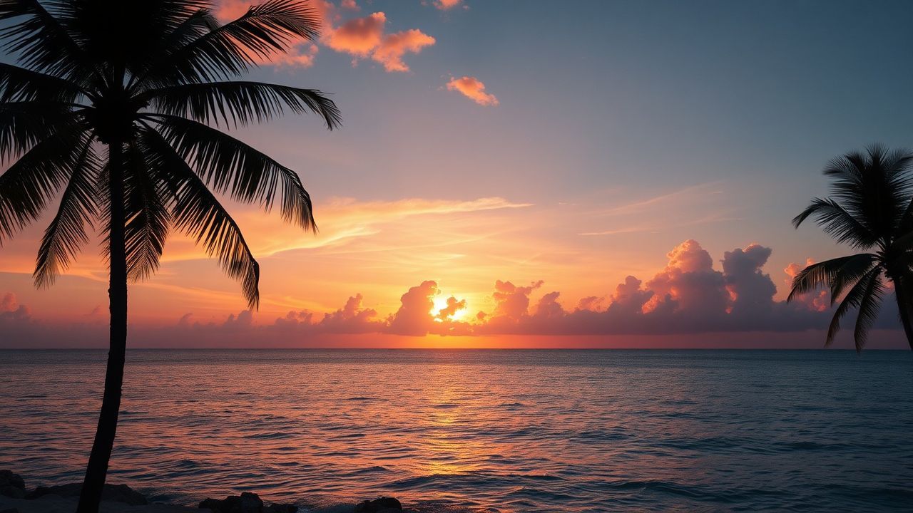 Wild Palm Silhouettes Orange at Sunset