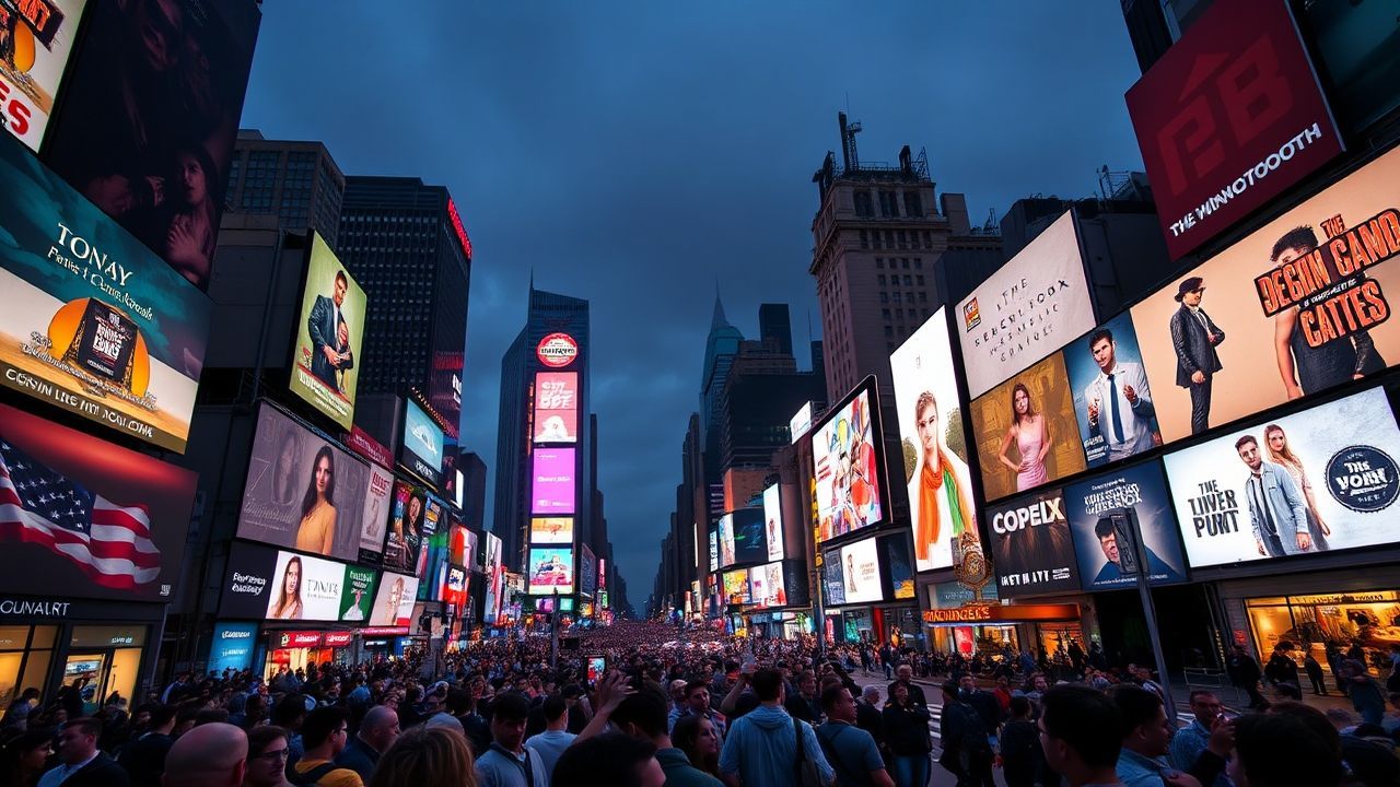 Towering Times Square Billboards by Night