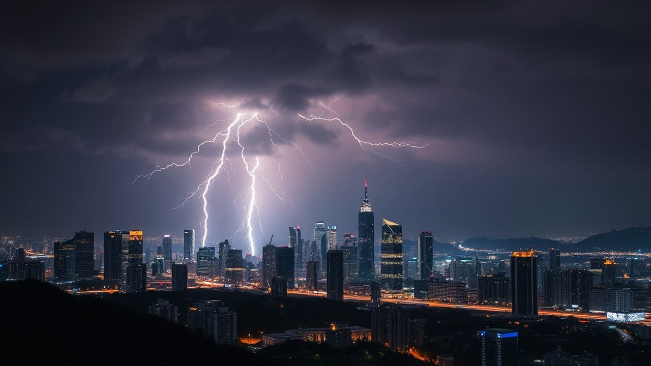 Serene Lightning Bolt City by Night