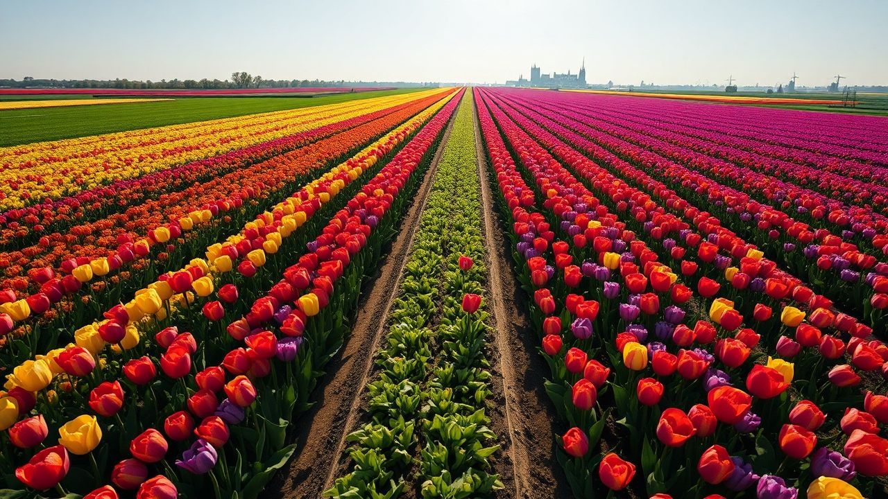 Radiant Tulip Fields Netherlands from Above