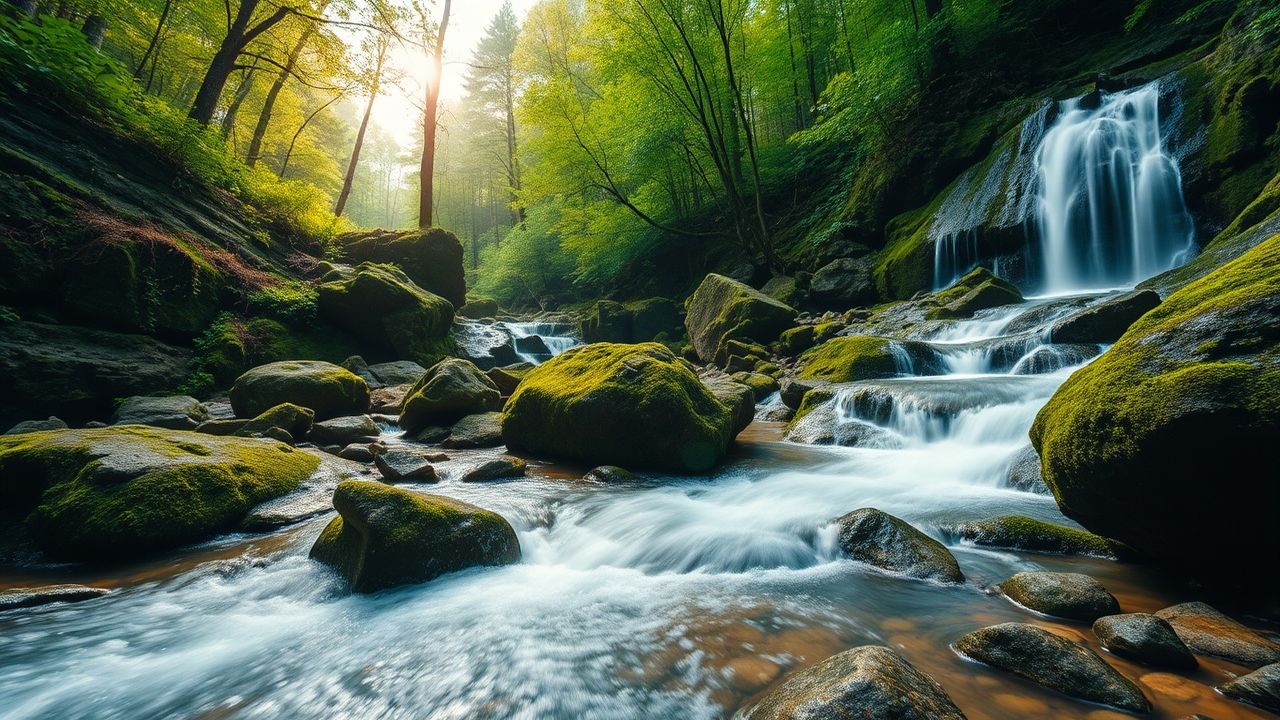 Pristine Forest Stream Mossy Serenity