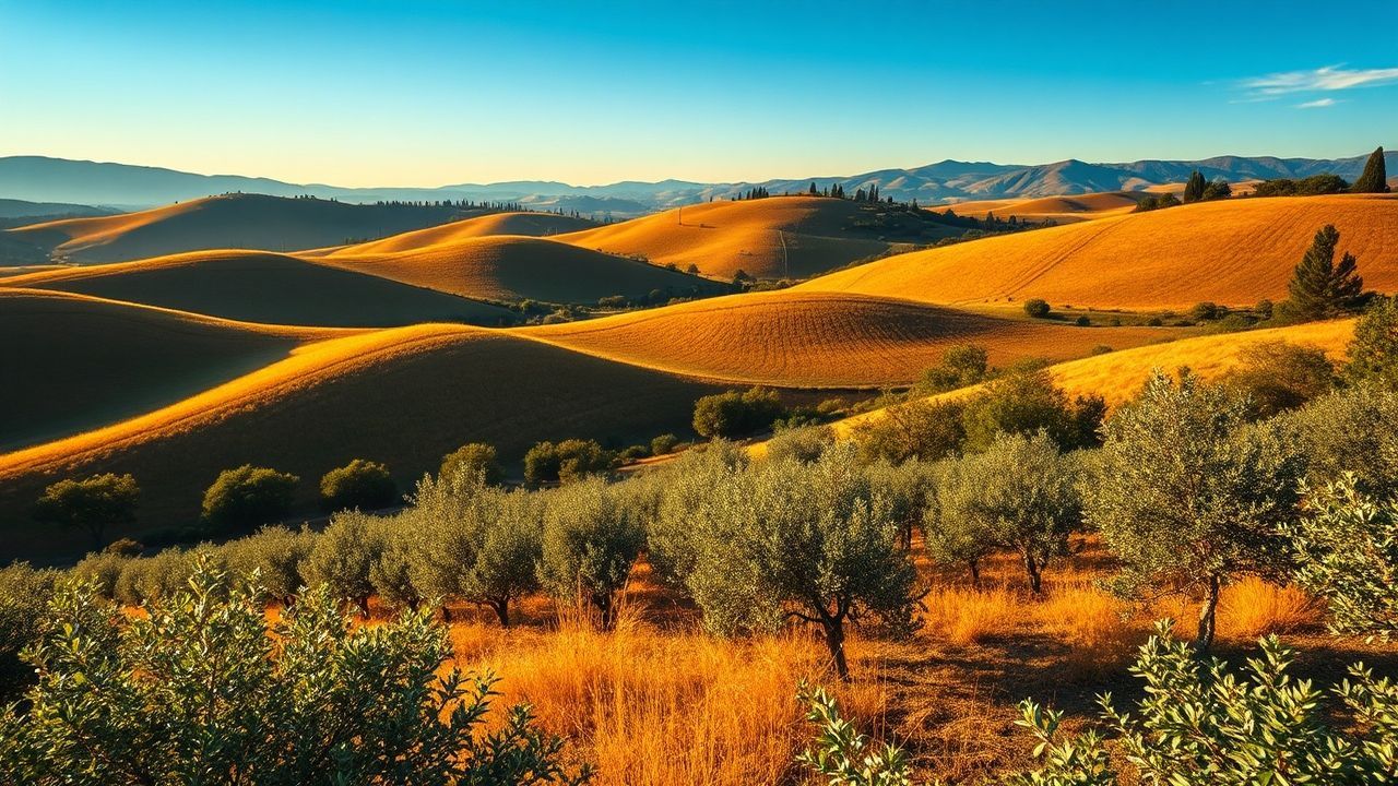 Coastal Tuscany Olive Grove in Golden Light