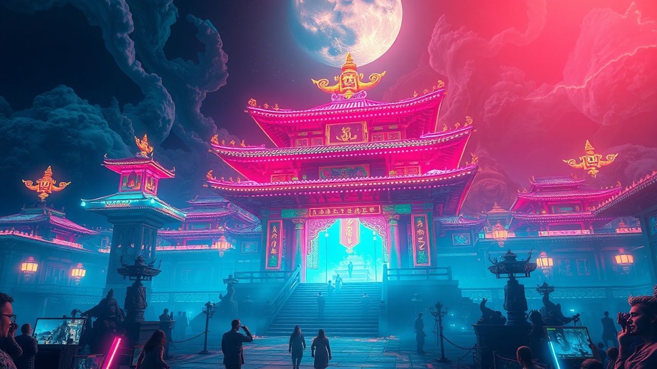 Chromatic Temple Shrine Traditional Neon Dreams