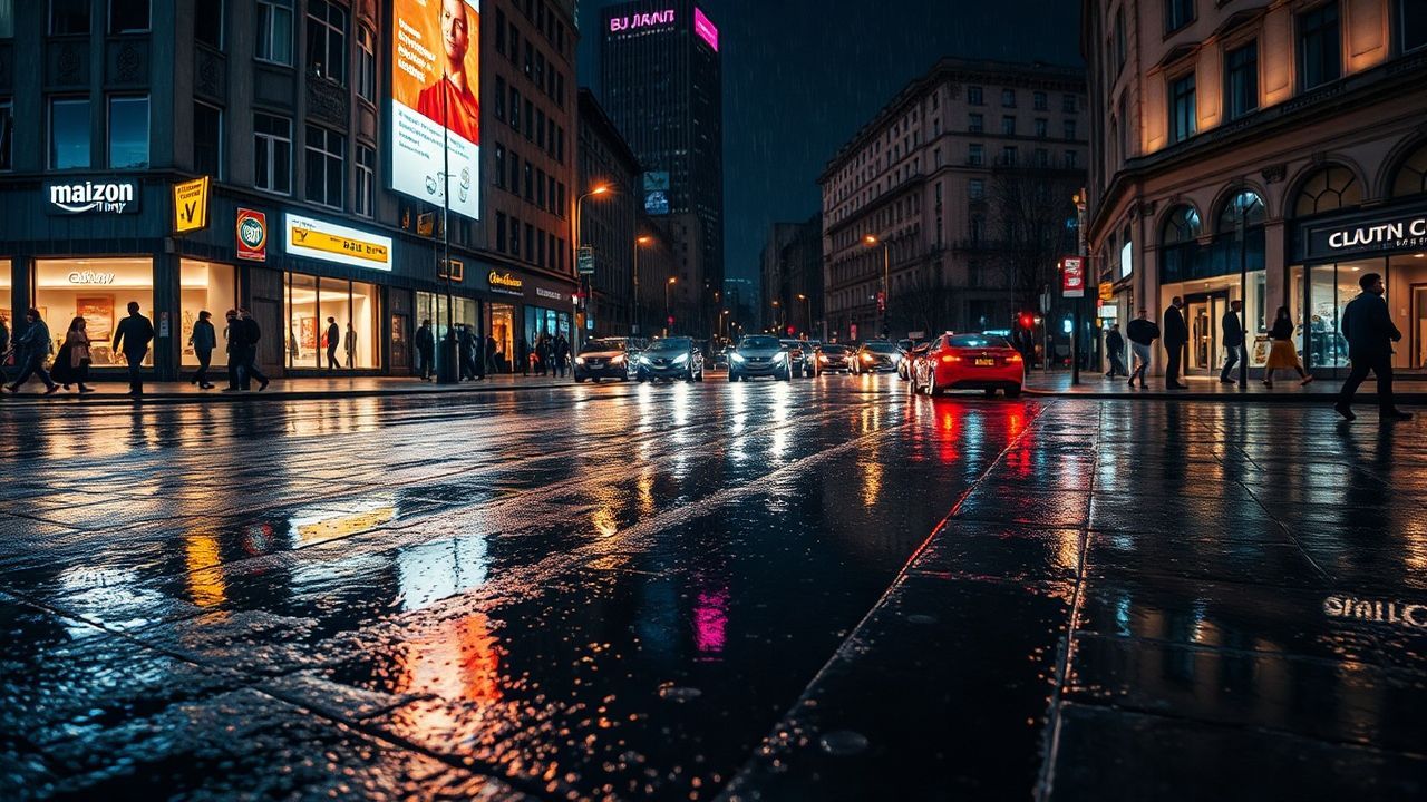 Luminous Street Reflections Lights in the Rain