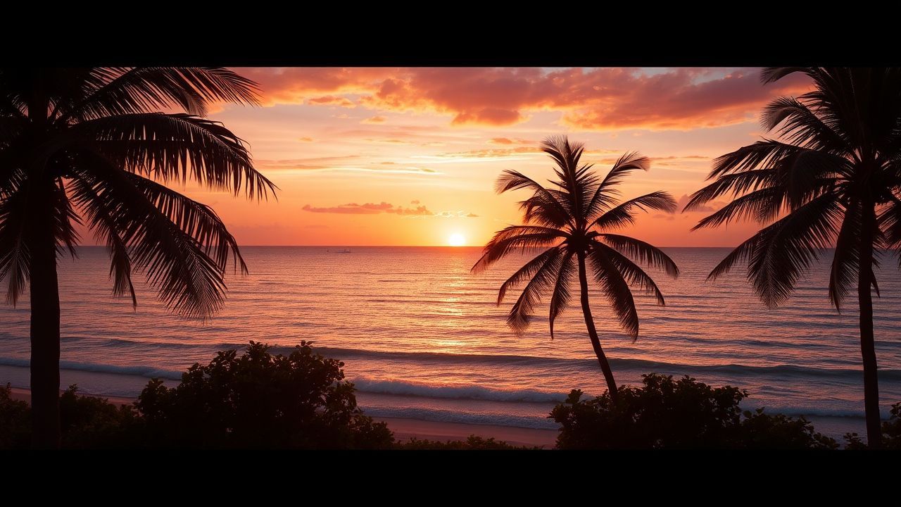 Golden Palm Silhouettes Orange at Sunset