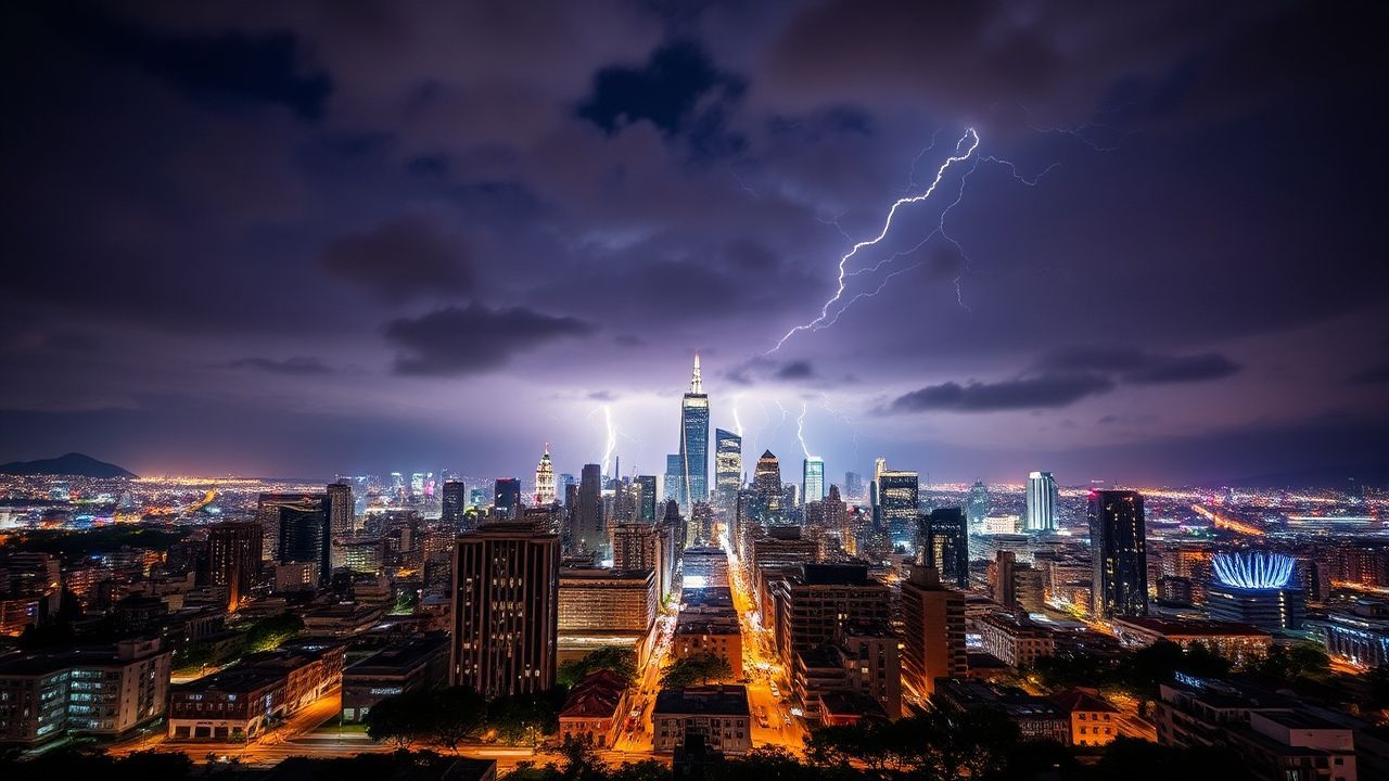 Ethereal Lightning Bolt City by Night