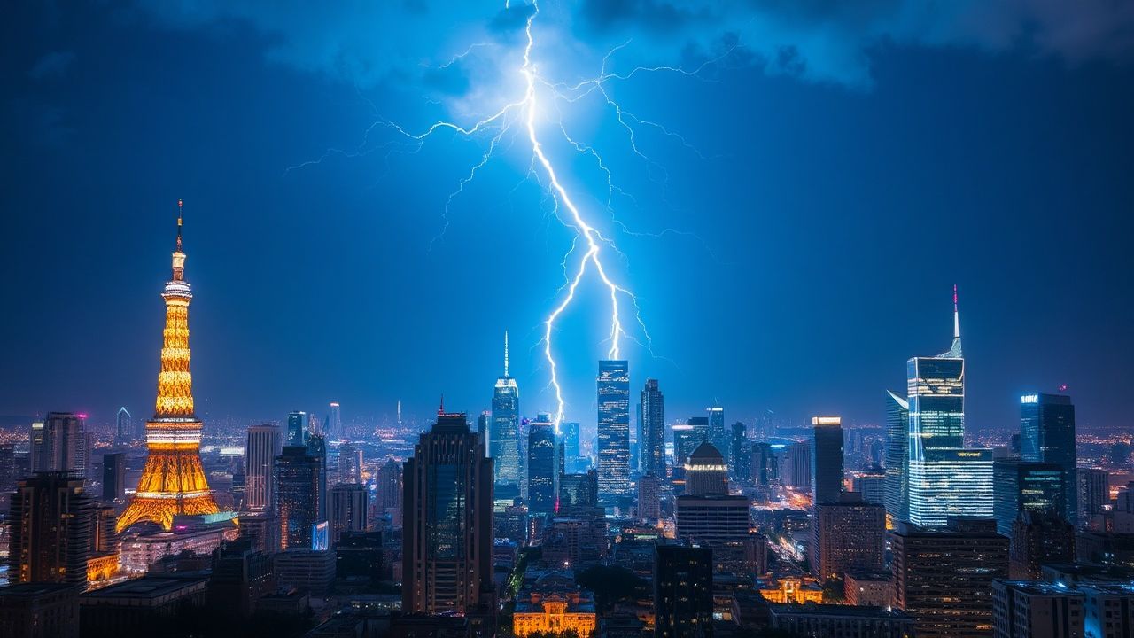 Serene Lightning Bolt City by Night