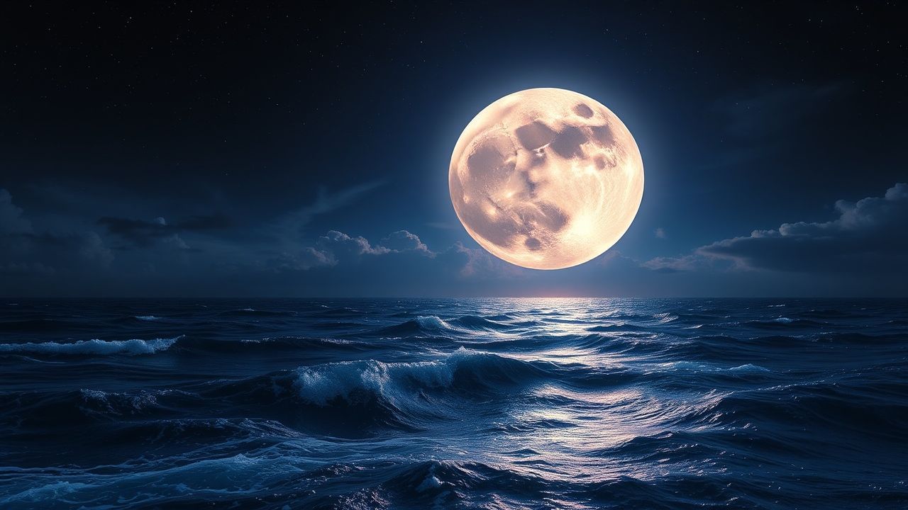 Floating Giant Moon Touching by Night