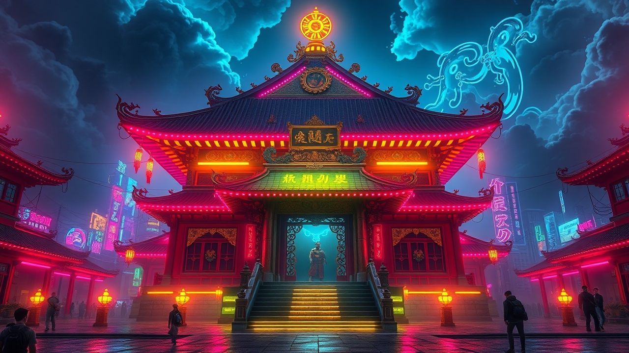 Synthetic Temple Shrine Traditional Neon Dreams
