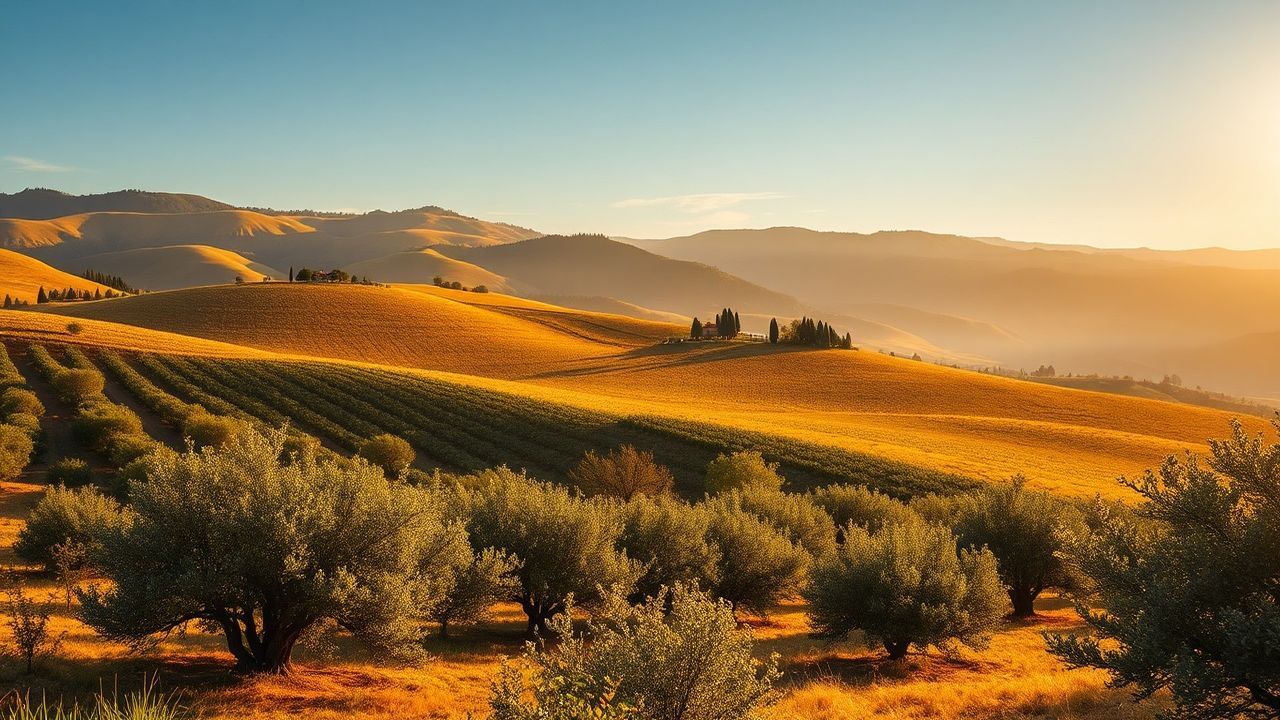 Sun-Kissed Tuscany Olive Grove in Golden Light