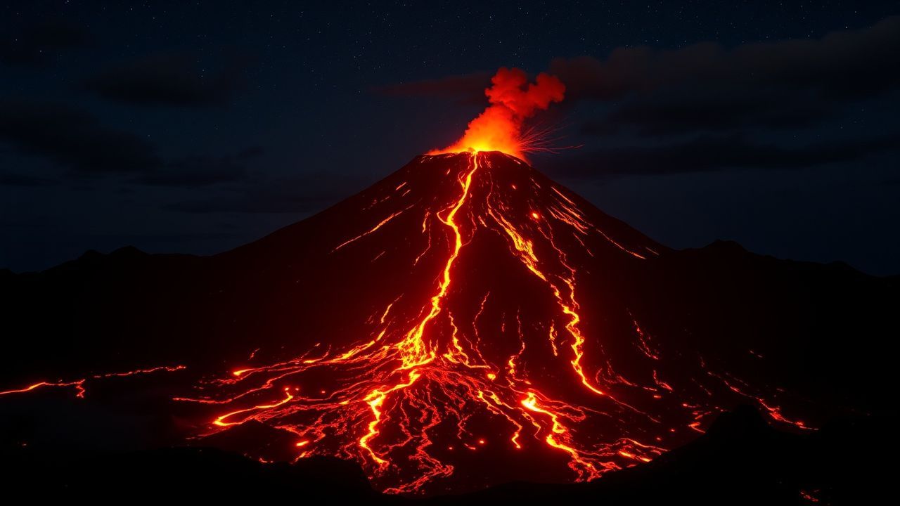 Serene Volcanic Eruption Lava by Night