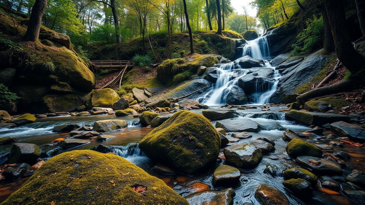 Radiant Forest Stream Mossy Serenity