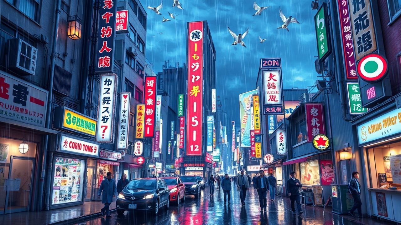 Enchanting Tokyo Street Signs in the Rain