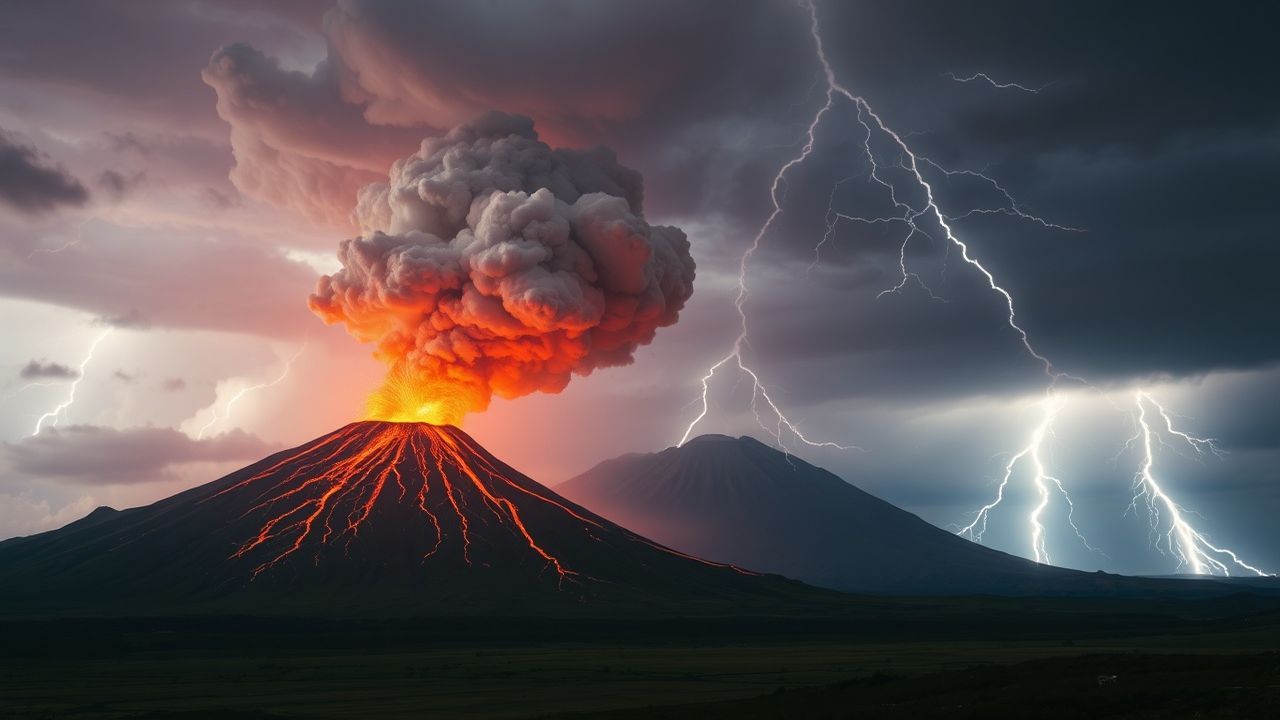 Majestic Volcanic Lightning Eruption