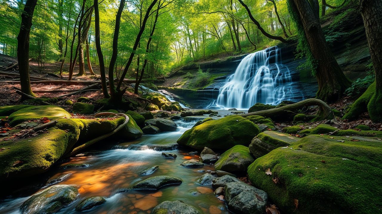 Dramatic Forest Stream Mossy Serenity