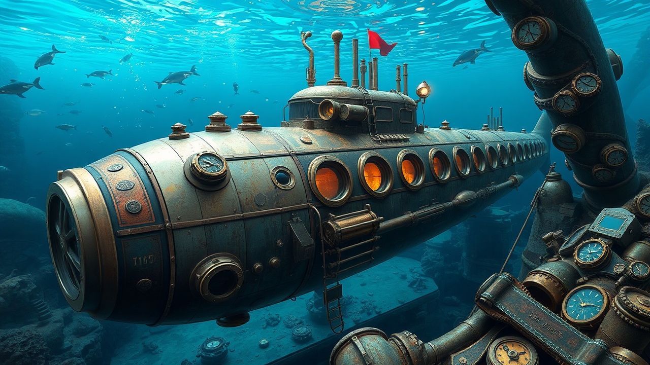 Mechanical Nautilus Submarine Brass Depths