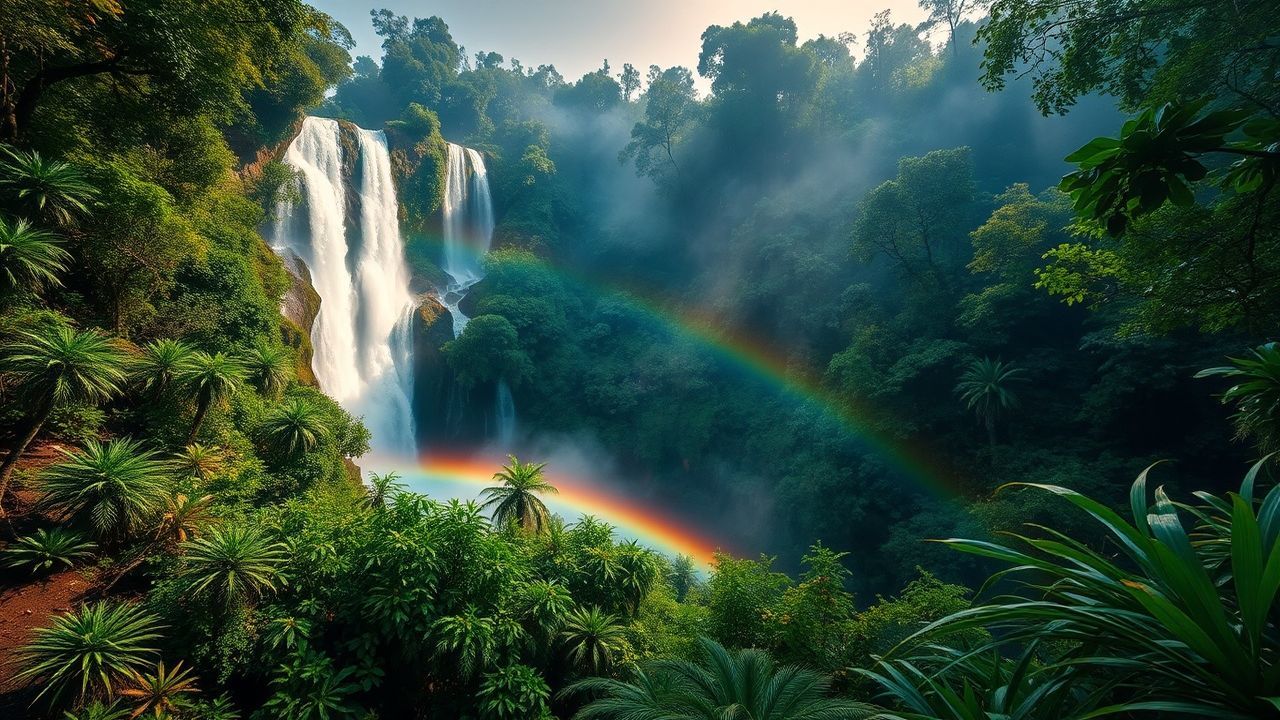 Tranquil Jungle Waterfall Hidden in the Mist