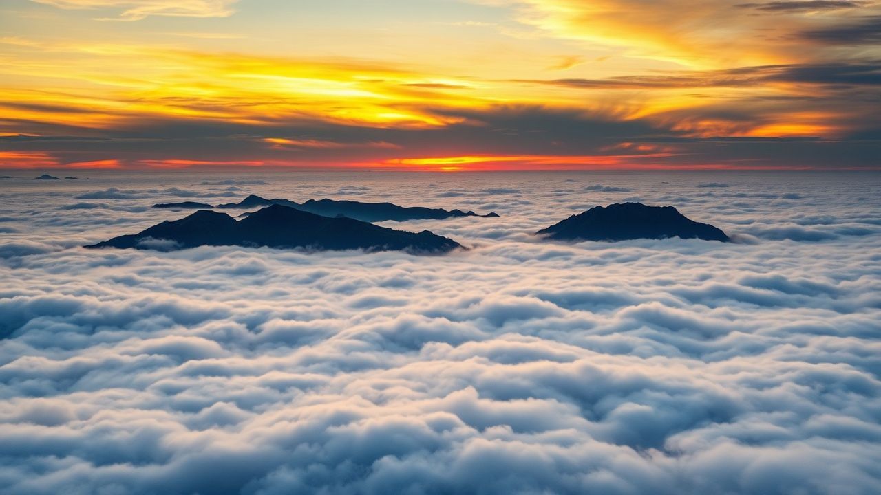 Majestic Sea Clouds Peaks in the Mist