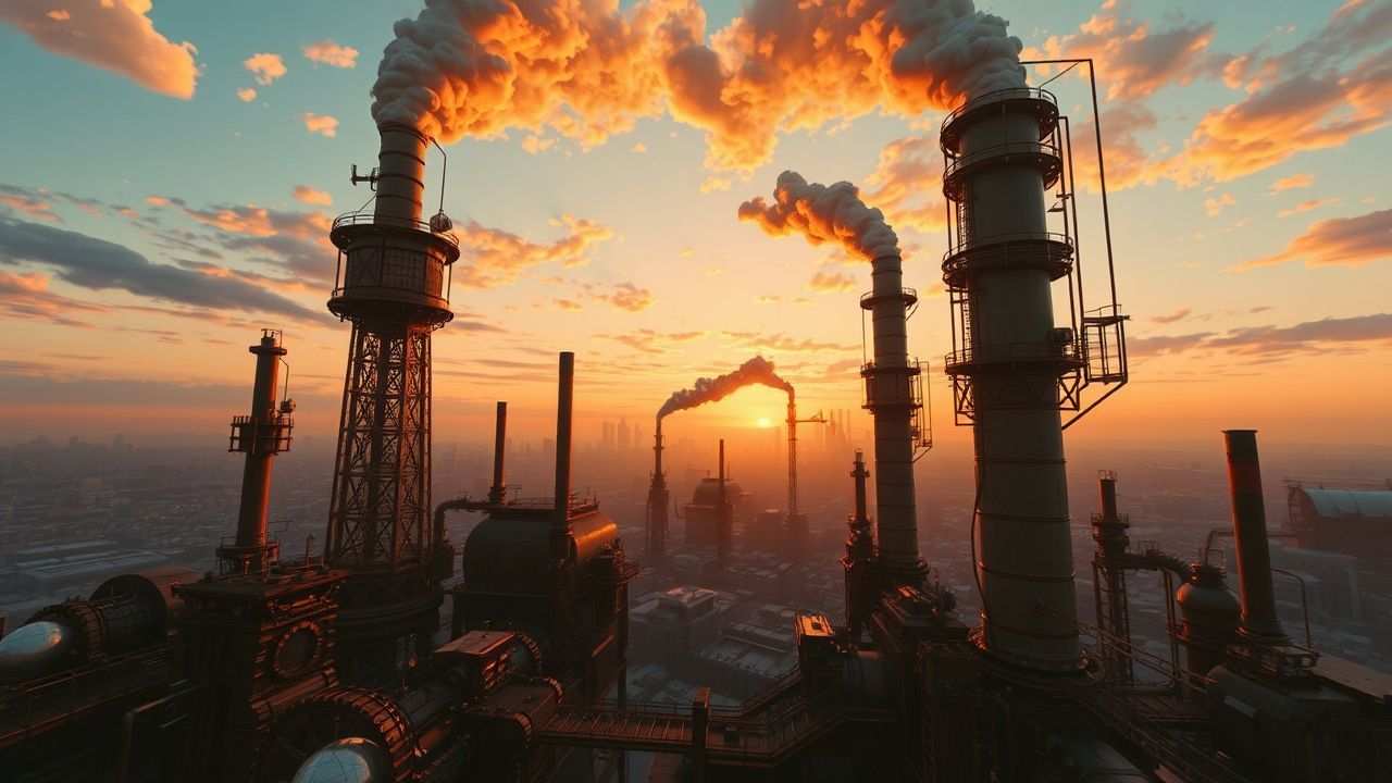 Victorian Steampunk City Brass at Sunset