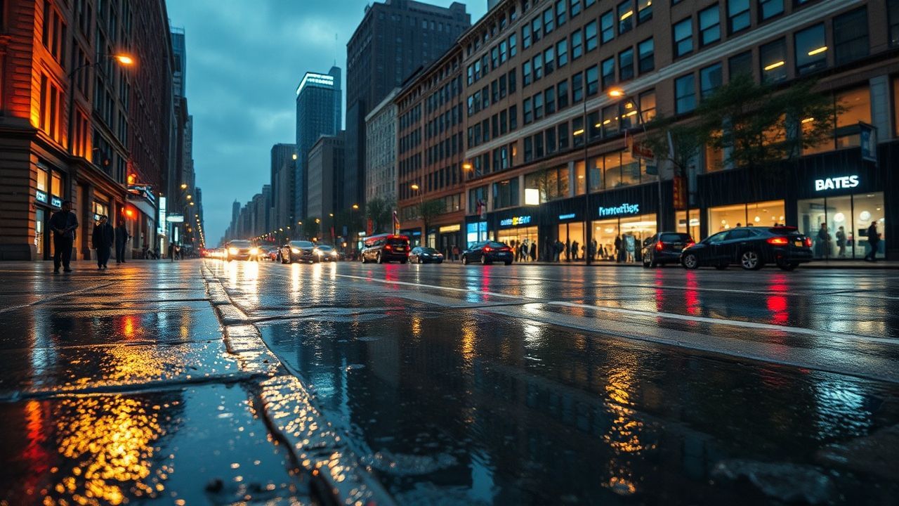 Metropolitan Street Reflections Lights in the Rain