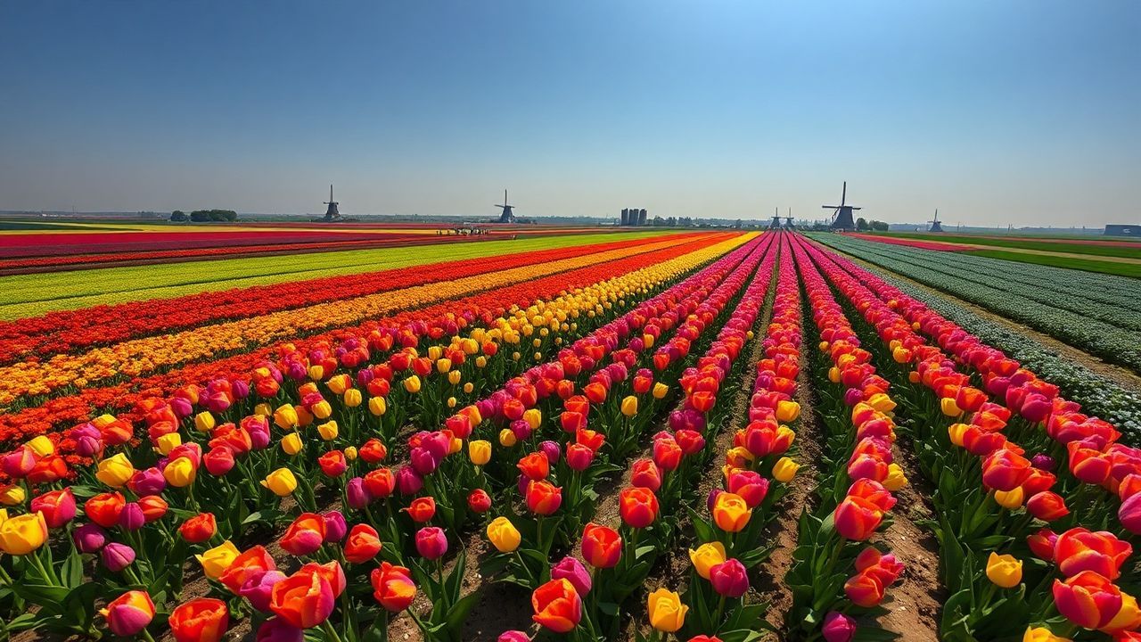 Tranquil Tulip Fields Netherlands from Above