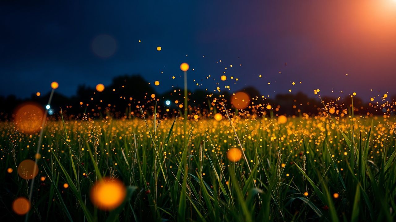 Ethereal Fireflies Field Warm by Night