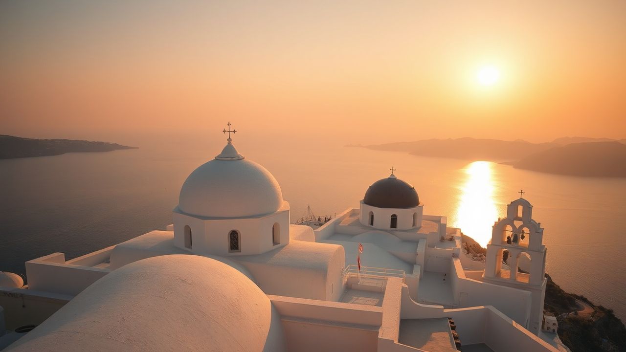 Azure Santorini Domes White at Sunset