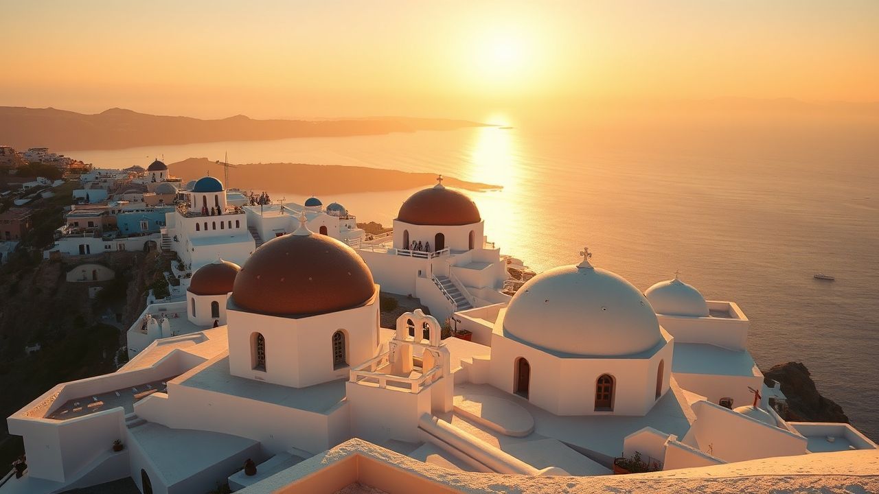 Charming Santorini Domes White at Sunset