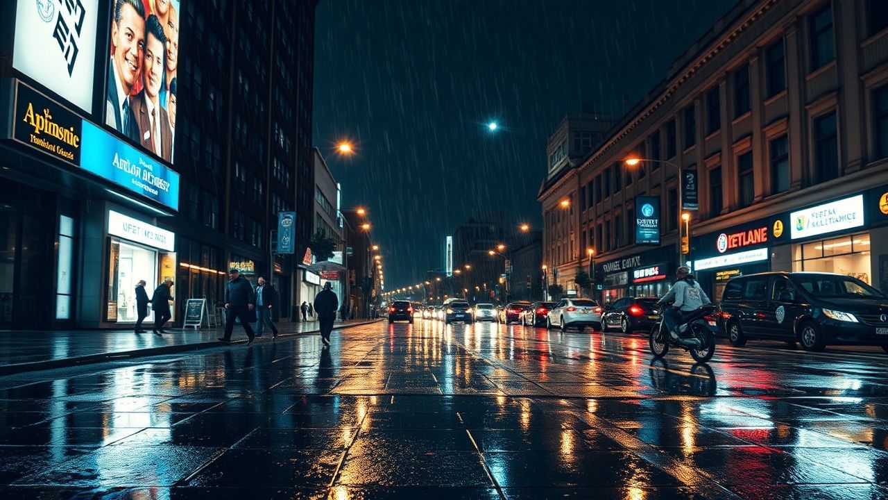 Metropolitan Street Reflections Lights in the Rain