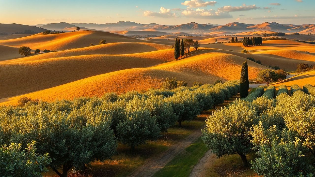 Azure Tuscany Olive Grove in Golden Light