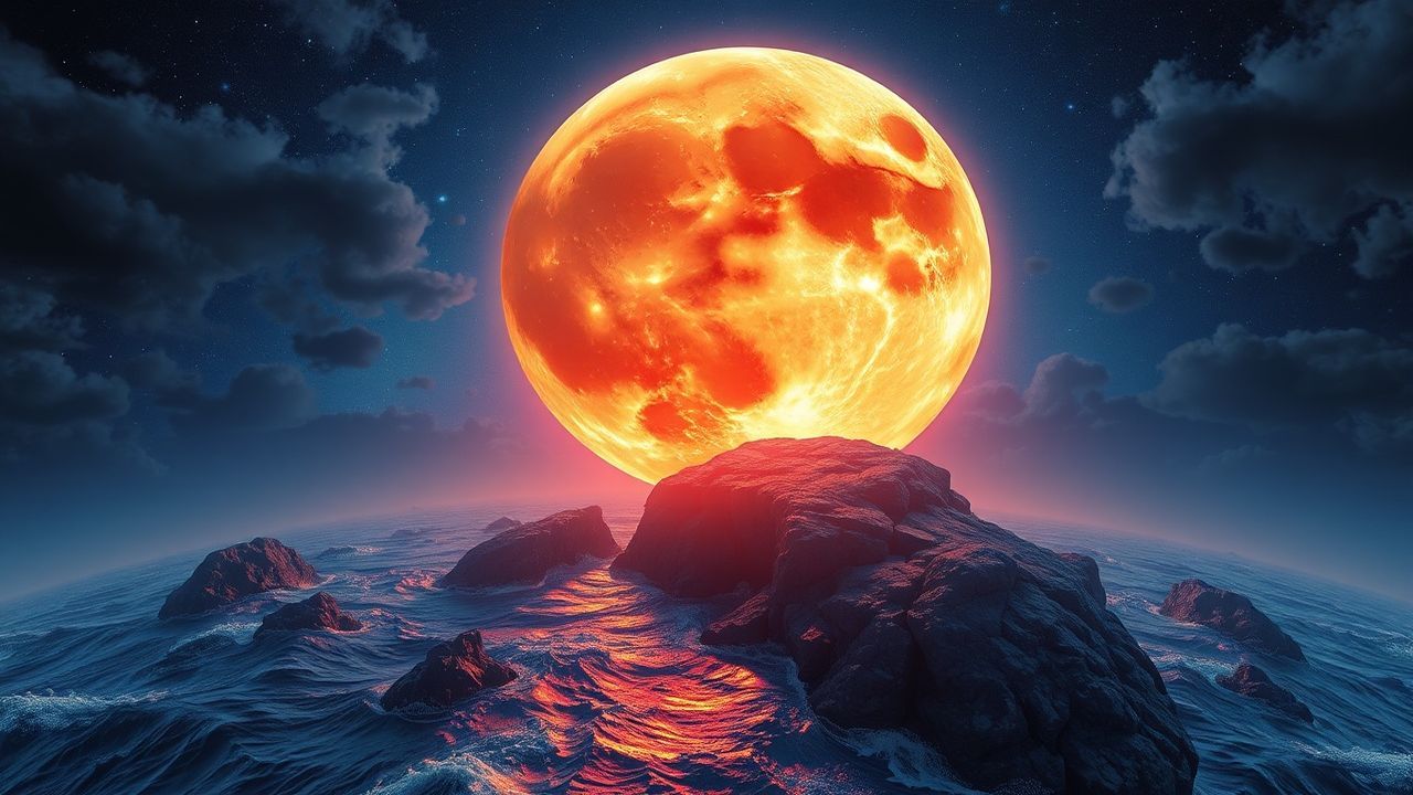 Paradoxical Giant Moon Touching by Night