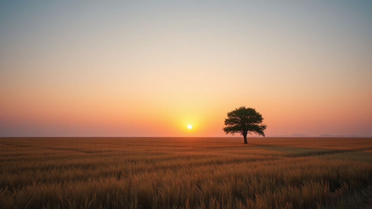 Silent Single Tree Horizon at Sunset