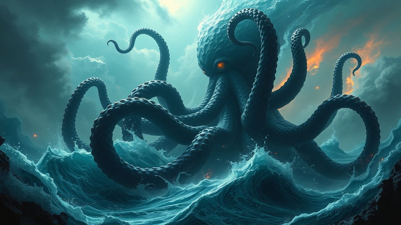 Foreboding Cthulhu Rising Tentacles Storm