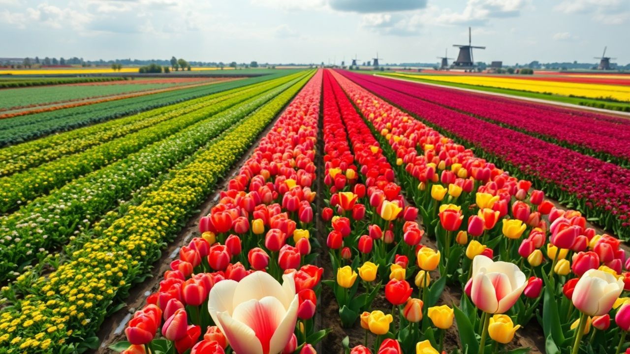 Wild Tulip Fields Netherlands from Above