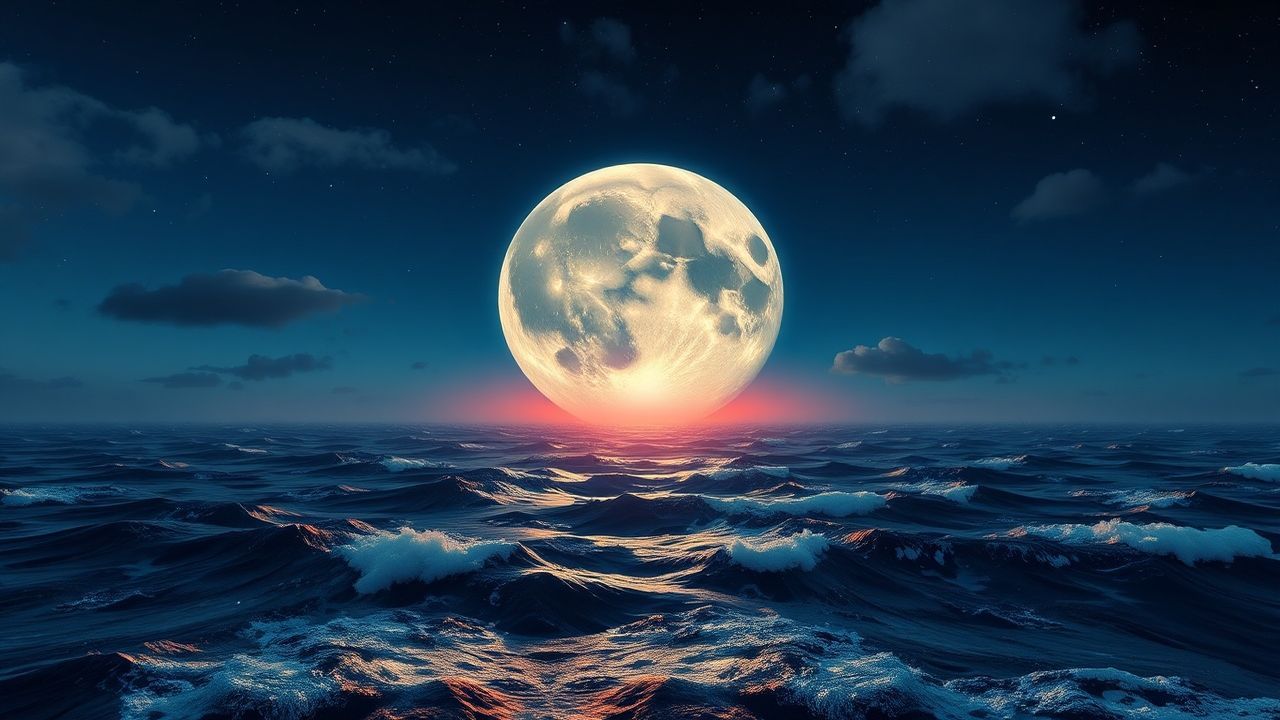 Infinite Giant Moon Touching by Night