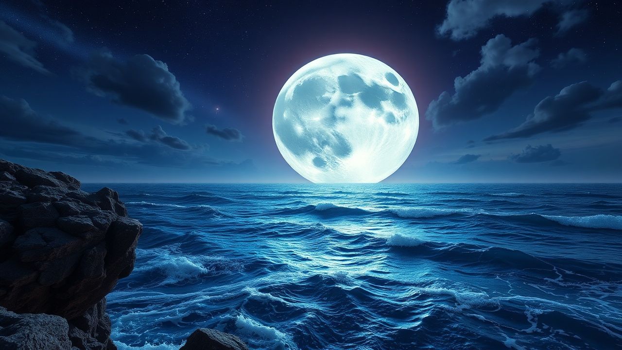 Otherworldly Giant Moon Touching by Night