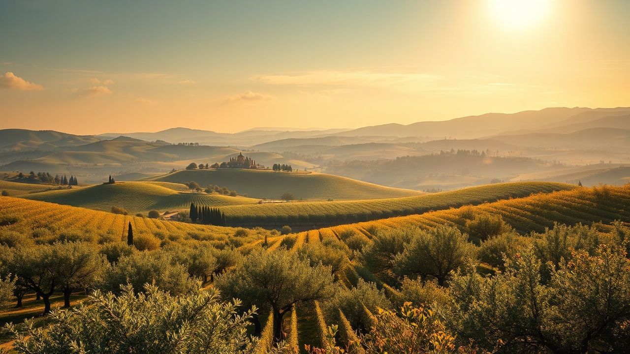 Vibrant Tuscany Olive Grove in Golden Light