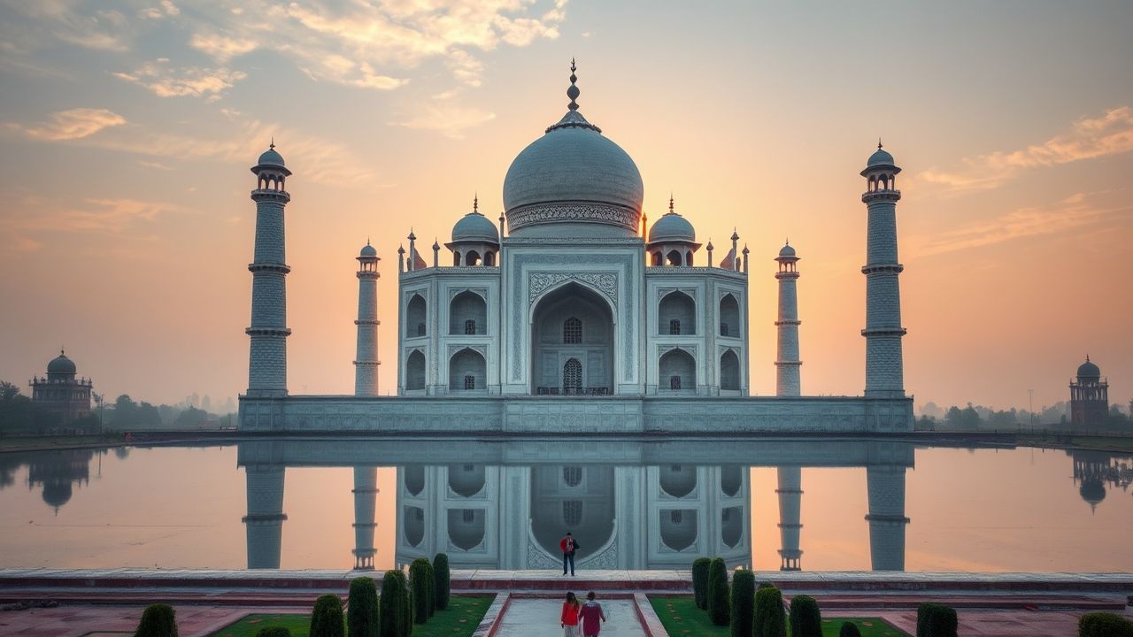 Sacred Taj Mahal Symmetry at Sunrise