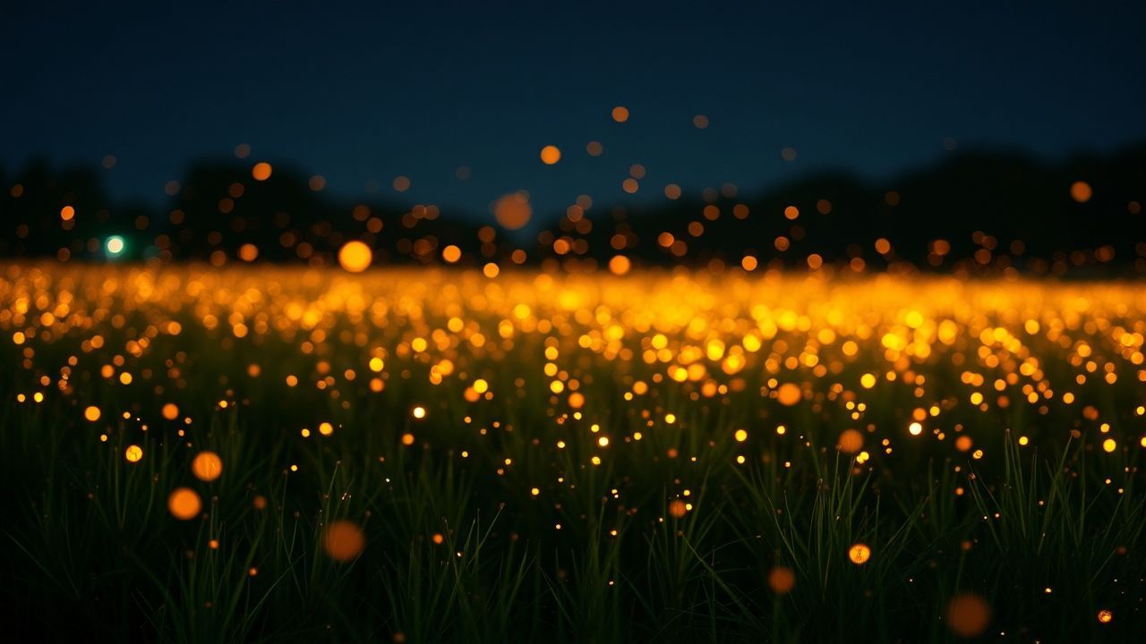 Tranquil Fireflies Field Warm by Night