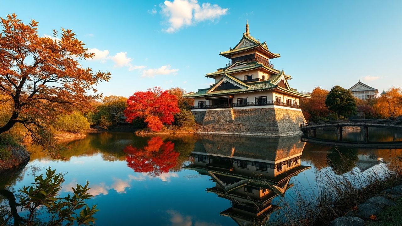 Serene Japanese Castle Maple in Autumn