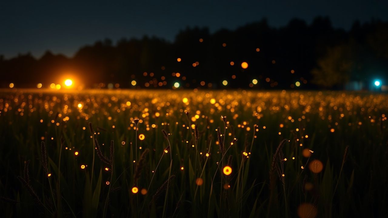 Ethereal Fireflies Field Warm by Night