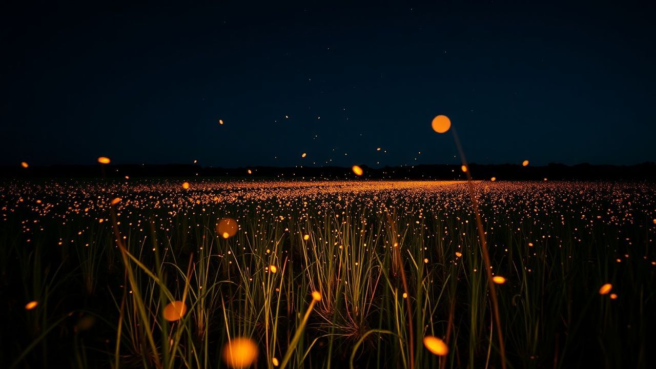 Stunning Fireflies Field Warm by Night