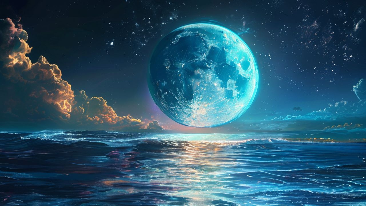 Infinite Giant Moon Touching by Night