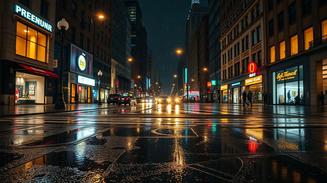 Vibrant Street Reflections Lights in the Rain