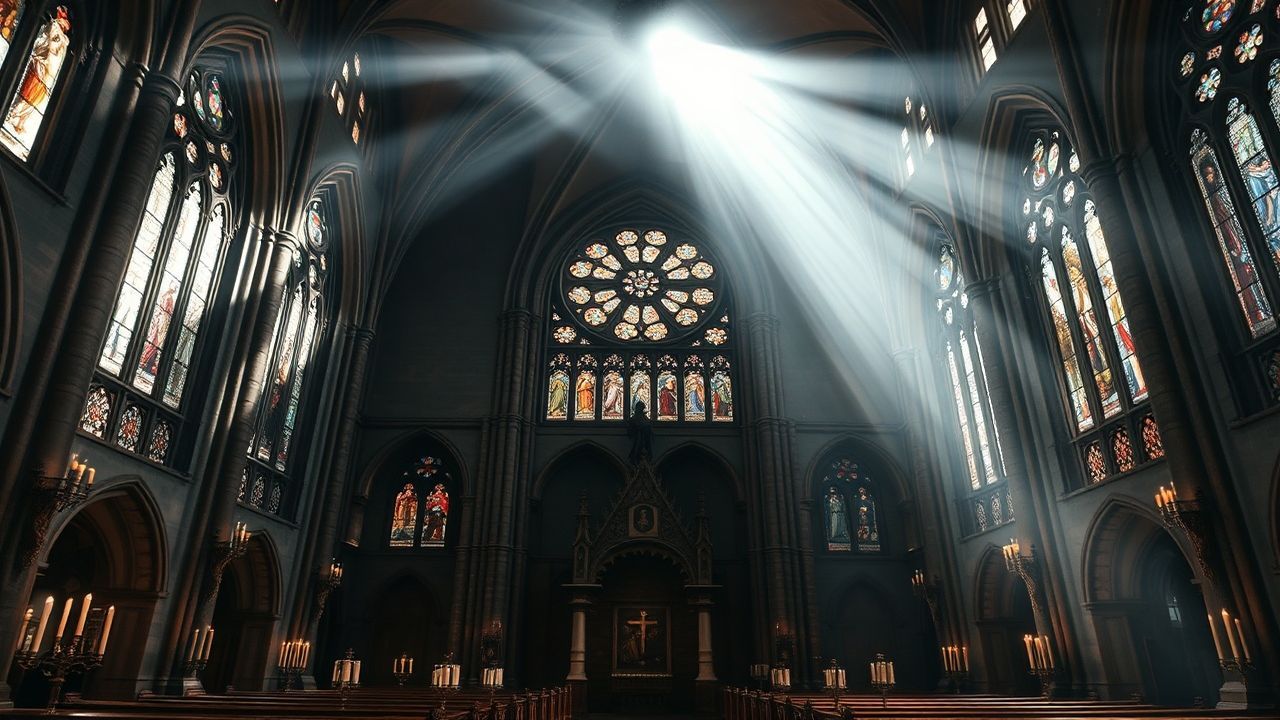 Mysterious Gothic Cathedral Candlelight Drama