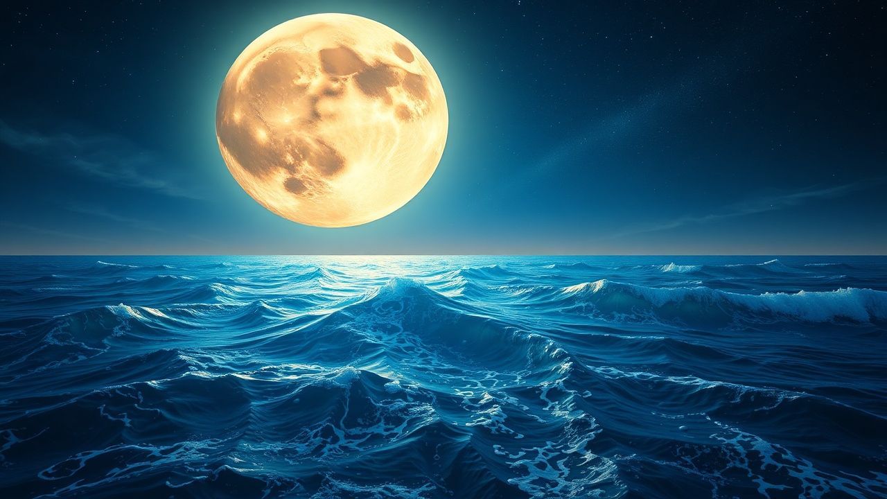 Floating Giant Moon Touching by Night