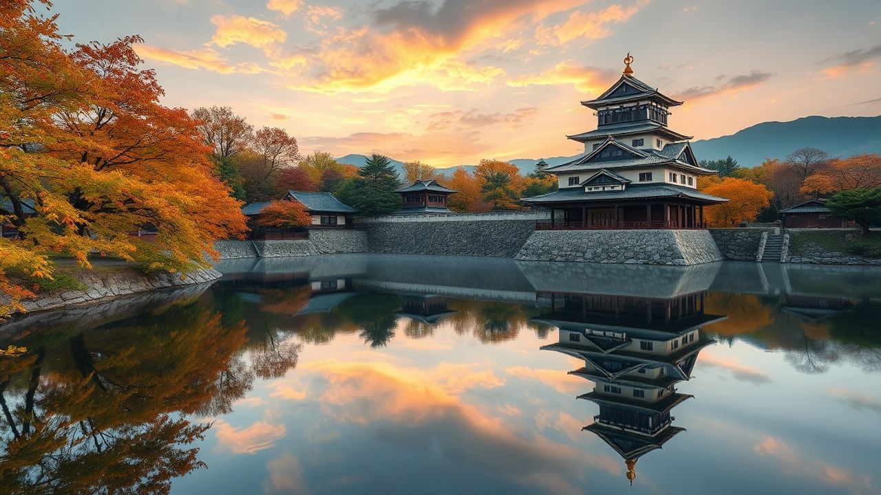 Serene Japanese Castle Maple in Autumn