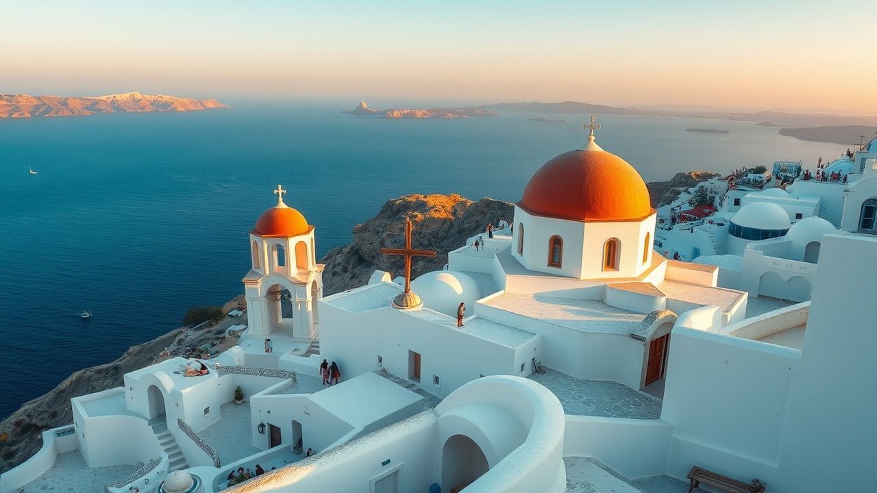Picturesque Santorini Domes White at Sunset