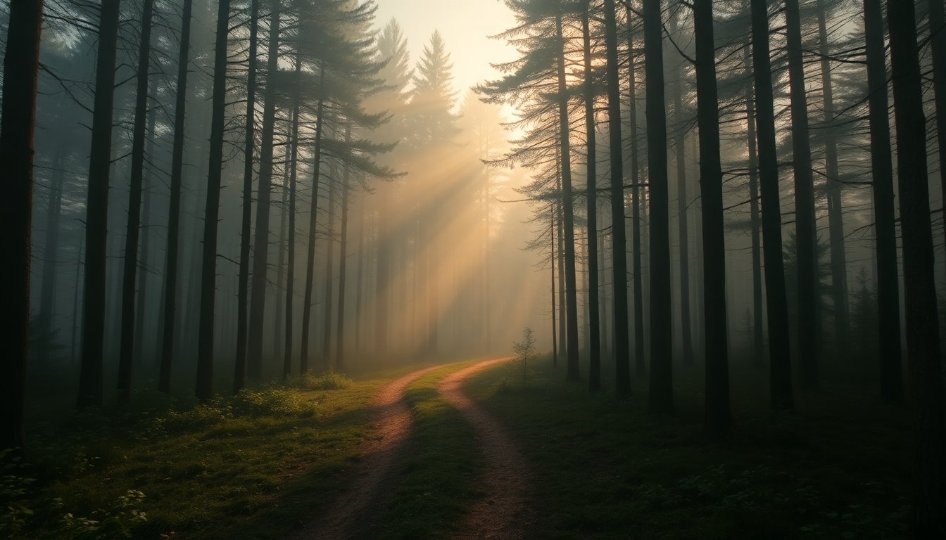 Wild Foggy Pine Forest